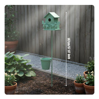 Decorative Birdhouse Stake with Planter Vintage Style Metal Birdhouse Garden Stake Freestanding Wrought Avian Feeder Planter for Yard, Balcony