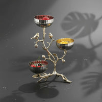 Three-Bowl Fruit Holder Gold-Tone Bird Decorative Stand Sturdy