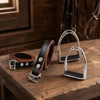 Chrome-Plated Stirrup with Leather Straps Non-Slip Stirrup with Rubber Grip Adjustable Riding Straps with Buckles Rustproof for Horse Riders, Equestrians, Equestrian Training