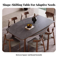 Extendable Design Square-to-Round transformable Table Space-Saving Round Top Table Modern aesthetic Home Furniture adaptable Multi-Use for Apartment Dwellers, Families, Homeowners, Dining Room, Family Gatherings, Kitchen, morning dining corner