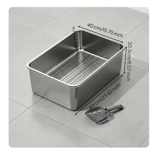 Stainless Steel Sifting Litter Box Long-Lasting Metal Cat Potty Scratch