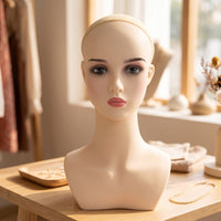 Mannequin Head with Shoulders Realistic Hair Head with Shoulders for Hairstylists, Home Styling