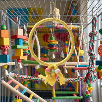 Bird Swing and Ladder Set, Climbing Toys for Birds with Bells and Rope Perch, Hanging Toys for Birds, Parakeets Cockatiels Enrichment, Yellow