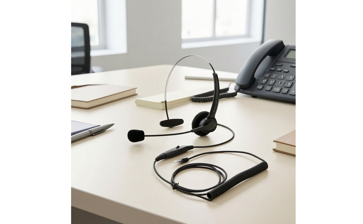 Coiled Wired Headset with Single Ear Cushion Handsunrestricted Headset with Flexible Audio Pickup Arm Adjustable Long-Lasting for Call Center Agents, Customer Service Representatives, Office Workers, Offices
