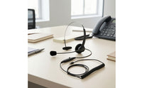 Coiled Wired Headset with Single Ear Cushion Handsunrestricted Headset with Flexible Audio Pickup Arm Adjustable Long-Lasting for Call Center Agents, Customer Service Representatives, Office Workers, Offices