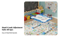 Adjustable Kids Study Desk Set Rounded Corners Height Adjustable Student Writing Table Non-Slip Foot Pads Kids Desk and Chair Set for Bedroom, Reading