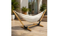 Detachable Swinging Bed with Stand Wooden Freestanding Swinging Bed Sturdy Furniture Comfortable for Adults, Garden