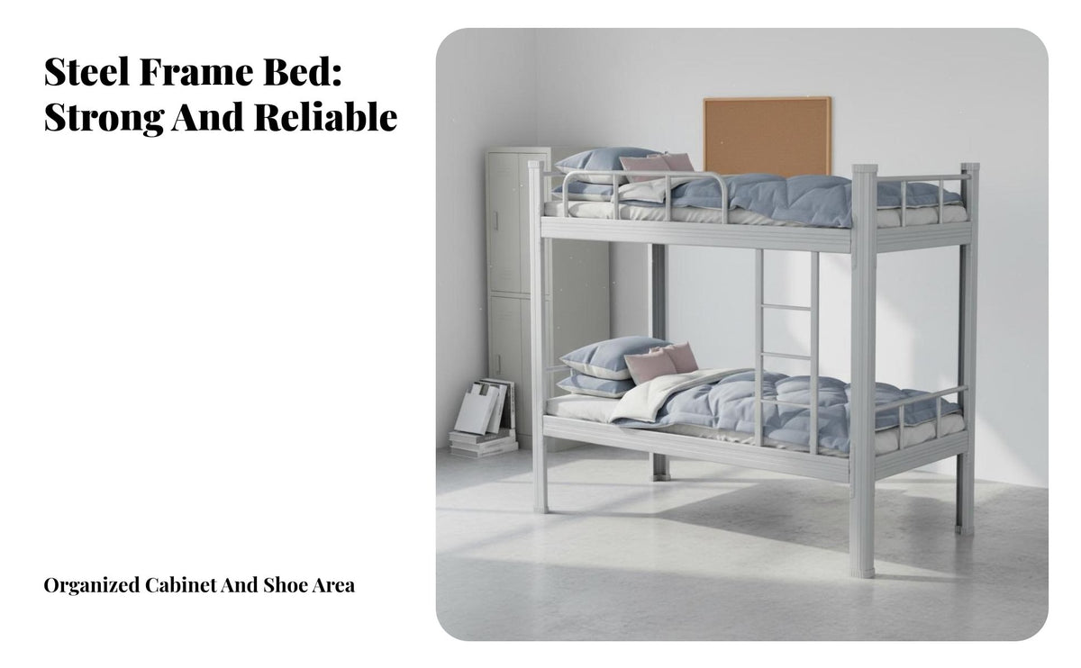 Steel Bunk Bed Space-Saving Heavy Duty Bunk Bed Frame High Weight Capacity Dormitory Furniture for Students, Adults Quarters, Hostel, Apartment