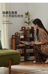 家庭阅读区布置儿童书架多层绘本收纳架实木落地置物架转角窄书柜