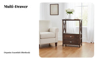 End Table with Drawer and Basket Distressed Finish Bedside Cabinet for Students