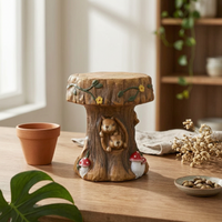 Animal  Themed Stool  Weathered Look Squirrel Carved Stool Hand Painted Outdoor Decor for Courtyard, Park