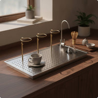 Coffee Rinsing Work Surface Built-in Cup Washer with Faucet Heavy Duty Tea Making Tray with Drain for Baristas