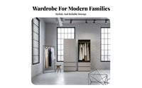 Wooden Wardrobe Closet Large Capacity Storage Wardrobe with Hanging Rod Construction Contemporary Bedroom Armoire for Renters, Dressing Room, Office