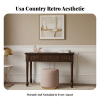 Dressing Desk with Round Mirror and Stool Vintage design Makeup Table space-saving Design Multiple Storage Drawers for Teenagers