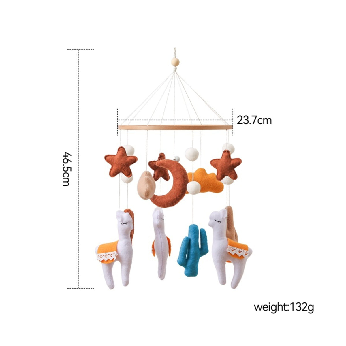 Alpaca Crib Mobile Hanging Felt Mobile with Wooden Hoop Soft Lightweight for Newborn, Nursery, Bassinet