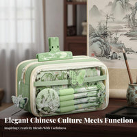 Pastel Colors Chinese Design Stationery Kit Large Capacity Writing Instrument Pouch for Students, Journaling Enthusiasts, Classroom, College