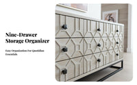 USA Design 9-Drawer Accent Cabinet Vintage design 9-Drawer Cabinet Distressed Finish Chest of Drawers Multi-Functional for Interior Decorators, Homeowners, Families, Entryway, Bedroom, Hallway, Living Room