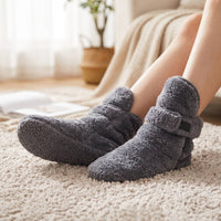 Fleece Booties with Strap Warm Bootie Slippers Soft and Thick Slippers with High-Top for Adults, Elderly, Cold Floors, Home, Bedroom