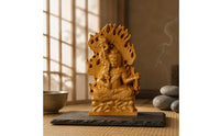 Immovable Wisdom King Sculpture Statue Yellow Boxwood Carved Wooden Figurine Freestanding Buddhist Deity Statue