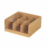 Compartmentalized Design Divided Tea Storage Box Bamboo Tea Bag Organizer for Office, Kitchen, Pantry, Countertop