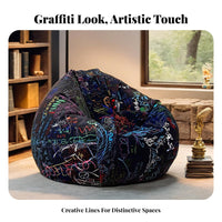 Graffiti Print Pouch Seat Creative Doodle Pattern Oversized Soft Seat Chair Multi-Functional Design Supportive Foam Filling