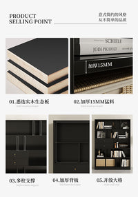 法式书柜轻奢高级感客厅黑色靠墙展示柜带抽屉储物柜一体现代简约