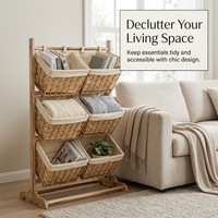 Wooden Storage Shelf with Baskets, Freestanding Tiered Organiser, Simple Modern for Living Room, Bed - Image 9