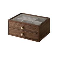Multi-layer Visible Jewelry Storage Box with Walnut Wood Grain, Drawer Style