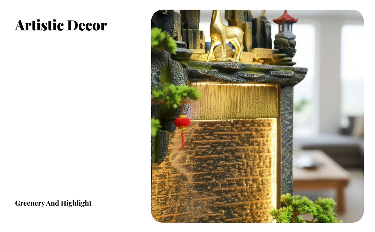 Soothing Sound Rockery Water Fountain Quiet Pump Rockery Waterfall Ornament Artisanal Design Feng Shui Water Feature Easy Installation for Office, Living Room, Entryway, Balcony