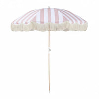Fringe Patio Umbrella Adjustable Tilt Wooden Pole Sunshade for Poolside