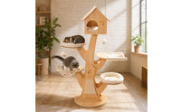 Treehouse Feline Climbing Structure Cushioned Perch Wooden Feline Furniture Gabled Roof Animal Furniture