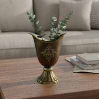 Bronze Finish Flower Pitcher American Retro Embossed Pedestal Vase for Entryway
