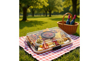Divided Snack Platter with Handle Secure Bamboo Serving Tray with Lid