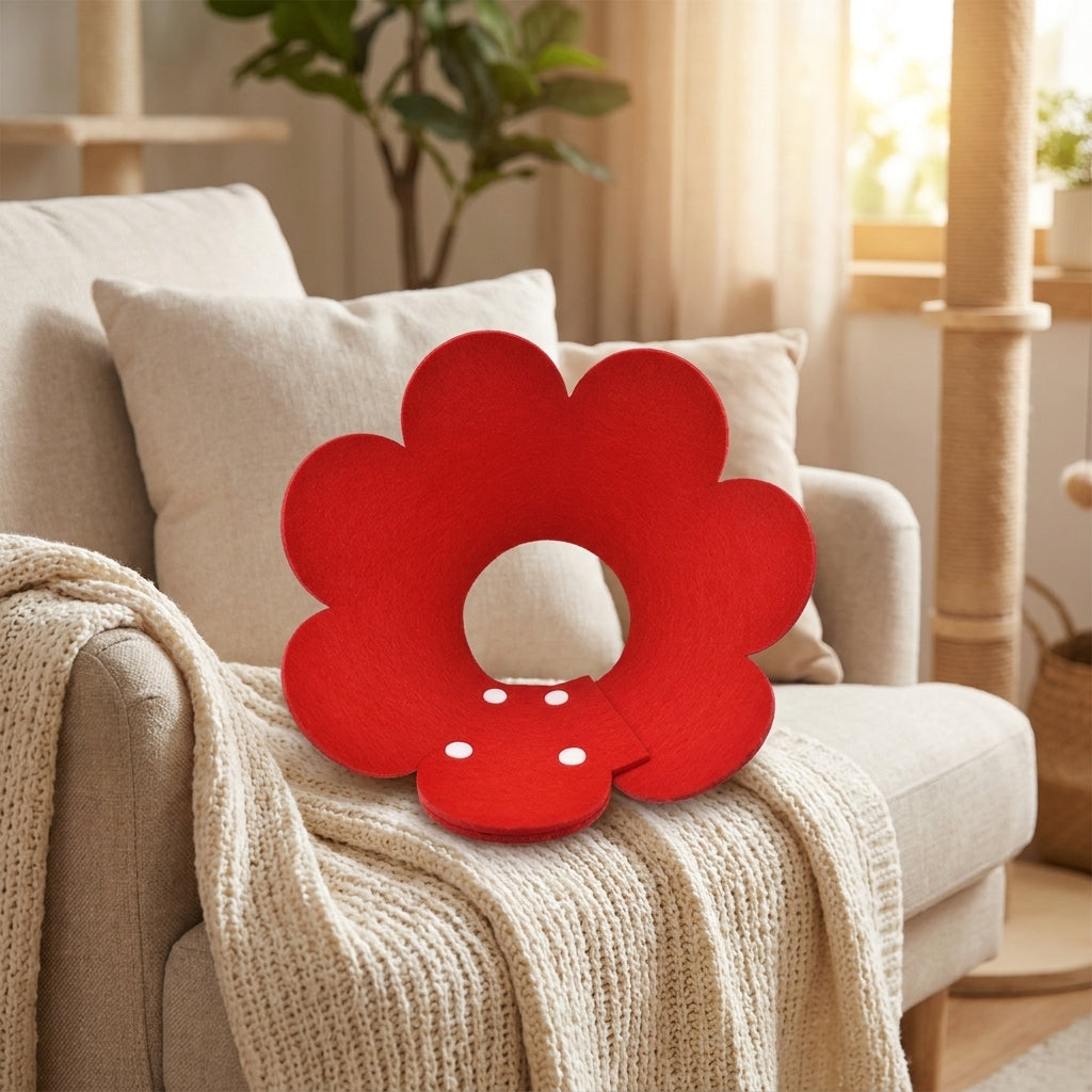 Soft Pet Neck Recovery, Solid Felt Material Flower Design for Post-Surgery Pet Care, Adjustable Anti Bite Lick Secure Guard