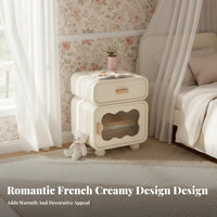 2-Tier Rounded Corner Storage Unit Creamy Design Nightstand Versatile Use