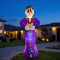 Skeleton with Floral Headwear Outdoor Inflatable Skeletal Woman Halloween Inflatable Skeleton Light Weight for Day of the Dead