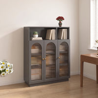 Bookcase with Glass Three-Door-Door Bookcase with Storage Cabinet Tall Display Cabinet with Glass Doors for Living Room, Study, Entryway