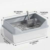 Stainless Steel Cat Waste Receptacle, Top-Entry Cat Toilet with High Fence, Enclosed Litter Tray with Step, Easy Cleaning Metal Litter Pan