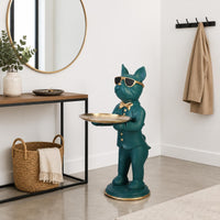 Floor Standing Dog Sculpture Gilded Detail Canine Attendant Statue Resin Material Statue Tray for Entryway, Living Room