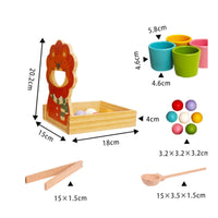 Natural Wood Feeding Toy with Lion Board Preschool Color Matching Toy with Cups and Balls Child-Centered Wooden Sorting Game with Scooping Tools Hand-Eye Coordination for Preschoolers