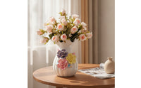 Flower Arrangement with Vase Compact Artificial Rose Bouquet for Reception Desk