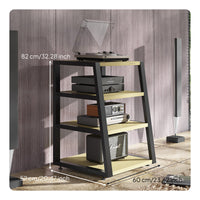 4 Pieces Stereo Component Shelf Audio Tower Amplifier Rack Steel and Wood Media Furniture Turntable Stand with Ventilated Design Suitable for Living Room Home Theater Home Entertainment Listening Station Household Furniture