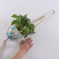 Macrame Plant Hanger, Bohemian Hanging Planter for Indoor & Outdoor Use, Cream Plant Fiber Macrame Hanger for Home Garden Decor