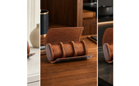Watch Roll with 3 Slots Leather Textured Organizer Compact for Journeyers