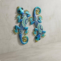 2 Pieces Wall Ornament Decorative Painted Metal Vivid Colors Metal Reptile Wall Art for Outdoor Surface