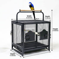 Portable Bird Cage for Small Animals, Metal Budgie Cage with Handle and 2 Doors, Cockatiel Cage with Perch Food Bowls for Outdoor Car Travel