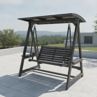Wooden Swing Bench with Canopy Shaded Freestanding Garden Swing Slatted for Backyard