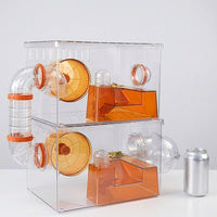 Expandable Hamster Cage and 2-Layer Clear Acrylic Habitat, Hamster Enclosure for Dwarf Hamsters, Transparent 360 Viewing Box with 9 Accessories