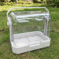 Portable Bird Cage Travel Carrier with Standing Perch, High Transparent Breathable Outdoor Display Case for Pet Outings, Includes Tray