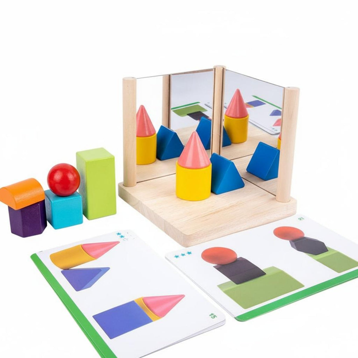 Wooden Mirror Block Set Colorful Mirrored Wooden Block Set Stacking Toy for Young Children, Preschool, Playroom